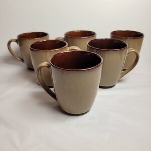 Sango Nova Brown Coffee Mugs Set of 6 Tan Brown Excellent 4933 Stoneware